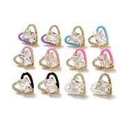 Clear Cubic Zirconia Heart Stud Earrings with Enamel, Real 18K Gold Plated Brass Jewelry for Women, Cadmium Free & Lead Free, Mixed Color, 13x15mm, Pin: 0.8mm(EJEW-C027-04G)