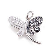 Brass Enamel Charms, with Micro Pave Cubic Zirconia, Butterfly with Evil Eye, Platinum, 15x18.5x2~3.5mm, Hole: 3mm(ZIRC-E145-72P)