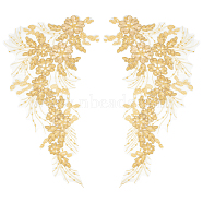 2Pcs 3D Flower Polyester Embroidery Lace Ornament Accessories, Sequin/Paillette Appliques, Gold, 426x235x1.5mm(PATC-GF0001-34)