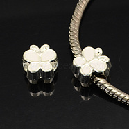 Alloy Enamel Butterfly Large Hole European Beads, Silver Color Plated, White, 10x10x7mm, Hole: 4.5mm(MPDL-R036-47H)