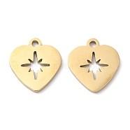 Ion Plating(IP) 316L Surgical Stainless Steel Charms, Heart with Star Charm, Laser Cut, Real 18K Gold Plated, 12x11x1mm, Hole: 1.2mm(STAS-H213-56G)