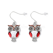 Alloy With Enamel Earrings, Owl, Antique Silver, 36x14mm(EJEW-B043-04AS)