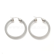 304 Stainless Steel Mesh Hoop Earrings, Round Ring Shape, Stainless Steel Color, 45x42x5.9mm, Pin: 0.7mm(EJEW-C501-12P-B)