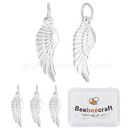 5Pcs 925 Sterling Silver Pendants, with Jump Rings, Wing Charms, Silver, 19x6.5x1.2mm, Hole: 4mm(FIND-BBC0001-52)