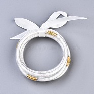 PVC Plastic Buddhist Bangle Sets, Jelly Bangles, with Paillette and Polyester Ribbon, White, 2-1/2 inch(6.5cm), 5pcs/set(BJEW-T008-16C)