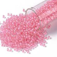 TOHO Round Seed Beads, Japanese Seed Beads, (191C) Pink Lined Crystal, 8/0, 3mm, Hole: 1mm, about 222pcs/10g(X-SEED-TR08-0191C)