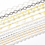 Brass & Stainless Steel Chains, Mixed Style, Mixed Color, 2~17x1.5~12x0.5~1mm(CHS-XCP0001-06)