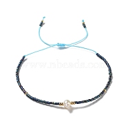 Glass Imitation Pearl & Seed Braided Bead Bracelets, Adjustable Bracelet, Teal, 11 inch(28cm)(WO2637-21)
