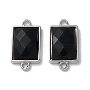 Alloy Pave Glass Connector Charms, Lead Free & Cadmium Free, Black Faceted Rectangle Links, Platinum, 22.5x12x4.5mm, Hole: 1.6mm(FIND-Z014-17P)
