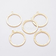 201 Stainless Steel 2-Loop Link Pendants, Ring with Flower, Golden, 43x38.5x0.6mm, Hole: 1.6mm and 2mm(STAS-L234-018G)