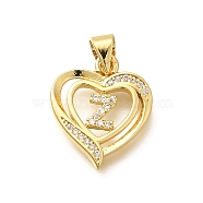 Rack Plating Brass Micro Pave Cubic Zirconia Pendants, Long-Lasting Plated, Lead Free & Cadmium Free,Real 18K Gold Plated, Heart with Letter Charms, Letter Z, 17.5x15x2.5mm, Hole: 5x3mm(KK-L226-101G-Z)