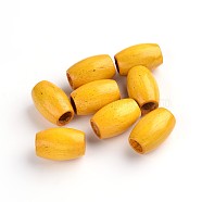 Dyed Barrel Natural Wood Beads, Lead Free, Yellow, 28~30x20mm, Hole: 8.5~10.5mm(X-WOOD-S619-4-LF)