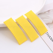 Frosted Plastic Snap Hair Clips, with Metal Clip, for Women and Girls, Waved Rectangle, Yellow, 55x20mm(OHAR-PW0001-457C)