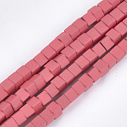Spray Painted Non-magnetic Synthetic Hematite Beads Strands, Cube, Cerise, 4x4x4mm, Hole: 0.8mm, about 94~100pcs/strand, 15.5 inch~16.3 inch(G-T116-22-12)