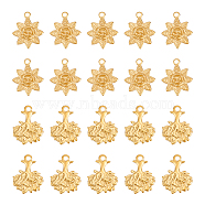 20Pcs 2 Style Ion Plating(IP) 304 Stainless Steel Pendants, Flower & Tree Charm, Golden, 20~21.5x16.5~17x1~1.2mm, Hole: 2~2.3mm, 10pcs/style(STAS-UN0049-71)