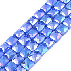 Electroplate Opaque Solid Color Glass Beads Strands, AB Color Plated, Faceted, Square, Royal Blue, 6.5x6.5x4.5mm, Hole: 1.2mm, about 97~99Pcs/strand, 25 inch(63.5cm)(EGLA-N002-43-07)