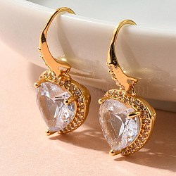 Brass Cubic Zirconia Dangle Earrings, Cadmium Free & Lead Free, Real 18K Gold Plated, 21x10.5mm(EJEW-M048-06G)