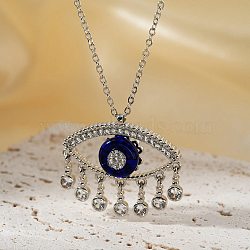 Cute Eye Brass Clear Cubic Zirconia Pendant Necklaces, Platinum, Midnight Blue, 15.75 inch(40cm)(SU9142-2)