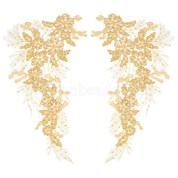 2Pcs 3D Flower Polyester Embroidery Lace Ornament Accessories, Sequin/Paillette Appliques, Gold, 426x235x1.5mm(PATC-GF0001-34)