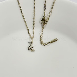 304 Stainless Steel Letter Pendant Necklaces, Golden, Lead Free & Nickel Free & Cadmium Free, Letter U, 20.08~20.28 inch(51~51.5cm), charm: 11x11.5mm(NJEW-WH0027-04U-G-NR)