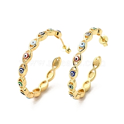 Enamel Evil Eye Wrap Stud Earrings, Real 18K Gold Plated Brass Half Hoop Earrings for Women, Colorful, 33x3.5mm, Pin: 0.7mm(EJEW-G327-02G-09)