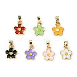 Alloy Enamel Charms, with Brass Snap on Bails, Flower Charms, Mixed Color, 13x10x2mm, Hole: 5x4mm(PALLOY-JF02253)