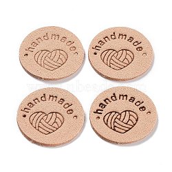 Microfiber Knitting Heart Label Tags, Clothing Handmade Labels, for DIY Jeans, Bags, Shoes, Hat Accessories, Flat Round, Camel, 25mm(PATC-PW0001-001O)