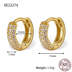 925 Sterling Sliver Micro Pave Cubic Zirconia Hoop Earrings, with 925 Stamp, Real 18K Gold Plated, 11x3mm(DV9304-5)