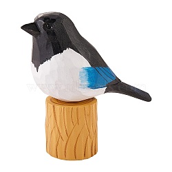 Wooden Birds and Tree Stump Ornaments, for Home Desk Display Decorations, Black, Bird: 45x95x45~50mm, Stump: 37.5x43mm(JX730A)