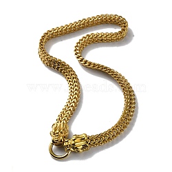 Ion Plating(IP) 304 Stainless Steel Wheat Chain Necklaces, with Dragon Heads Clasps, Golden, 24.09 inch(61.2cm)(NJEW-P288-15G)