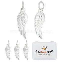 5Pcs 925 Sterling Silver Pendants, with Jump Rings, Wing Charms, Silver, 19x6.5x1.2mm, Hole: 4mm(FIND-BBC0001-52)