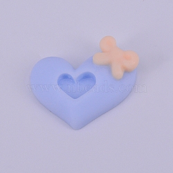 Opaque Resin Cabochon, Heart with Bowknot, Cornflower Blue, 17x21.5x6.5mm(RESI-WH0009-04)