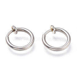 304 Stainless Steel Retractable Clip-on Hoop Earrings, For Non-pierced Ears, with Spring Findings, Stainless Steel Color, 14x1~2mm(STAS-O135-01A)