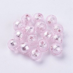 Handmade Silver Foil Lampwork Beads, Round, Pearl Pink, 9.5~10mm, Hole: 1.5~2mm(LAMP-J089-P13)