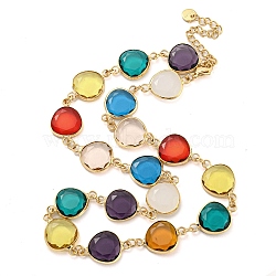 Glass Necklace, Multi Color Brass Link Necklaces, Teardrop, 15.75 inch(400mm)(NJEW-C047-01F-KCG)