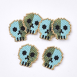 Handmade Japanese Seed Beads, with Nylon Wire, Loom Pattern, Sugar Skull, For Mexico Holiday Day of the Dead, Pale Turquoise, 23x20x1.7mm(SEED-S025-26B)