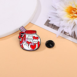 Valentine's Day Love Heart Cat Alloy Enamel Pins, Cute Cartoon Brooch, Clothes Decorations Bag Accessories, Bottle, 30x30mm(PW-WG31212-03)