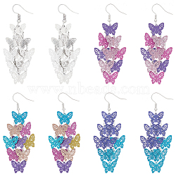 4 Pairs 4 Colors Brass Butterfly Dangle Earrings, Long Cluster Earrings for Women, Mixed Color, 78.5x29mm, 1 Pair/color(EJEW-AN0003-80)