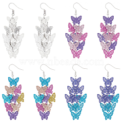 ANATTASOUL 4 Pairs 4 Colors Brass Butterfly Dangle Earrings, Long Cluster Earrings for Women, Mixed Color, 78.5x29mm, 1 Pair/color(EJEW-AN0003-80)