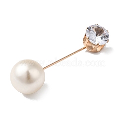 Zinc Alloy Rhinestone Lapel Pins, with Resin Imitation Pearl, Light Gold, White, 47mm(JEWB-K010-03-KCG)