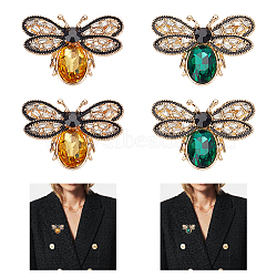 WADORN 4Pcs 2 Colors Bee Rhinestones Pin, Light Gold Tone Alloy Brooch for Backpack Clothes, Mixed Color, 26x37x7mm, 2pcs/color(JEWB-WR0001-06)