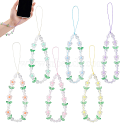 6Pcs 6 Colors Acrylic Mobile Straps, Flower, Mixed Color, 18~19.5cm, 1pc/color(AJEW-AN0007-49)