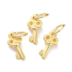 Brass Pendants, with Jump Ring, Long-Lasting Plated, Key, Real 18K Gold Plated, 18x9x4mm, Jump Ring: 10x1mm, 7.5mm Inner Diameter (KK-L188-37G)