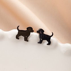 Stainless Steel Small Animal Stud Earrings for Women, Dog, Left and Right, Black, 60x40mm(PW-WG5B49B-04)