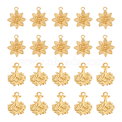 20Pcs 2 Style Ion Plating(IP) 304 Stainless Steel Pendants, Flower & Tree Charm, Golden, 20~21.5x16.5~17x1~1.2mm, Hole: 2~2.3mm, 10pcs/style(STAS-UN0049-71)
