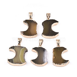Natural Agate Pendants, Edge Light Gold Plated, with Iron Bails, Dyed, Dark Goldenrod, 24~29x17~20x5~7mm, Hole: 4x7mm(G-N326-55B)
