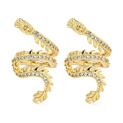 Brass Micro Pave Cubic Zirconia Cuff Earrings, Dragon, Real 18K Gold Plated, 26x15.5mm(EJEW-C104-101G)