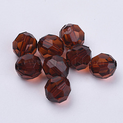 Transparent Acrylic Beads, Faceted, Round, Coconut Brown, 14x13mm, Hole: 1.8mm, about 330pcs/500g(TACR-Q257-14mm-V60)