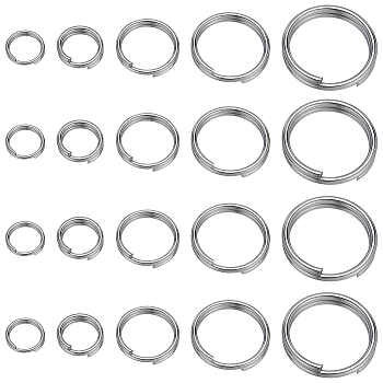 400pcs 5 Styles 304 Stainless Steel Split Rings, Double Loops Jump Rings, Stainless Steel Color, 5~12x1~2mm, Inner Diameter: 3.8~10mm, Single Wire: 0.5~1mm, 80pcs/style