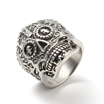 316 Stainless Steel Skull with Cross Finger Ring, Gothic Jewelry for Men Women, Halloween Theme, Antique Silver, US Size 8 1/4(18.3mm)